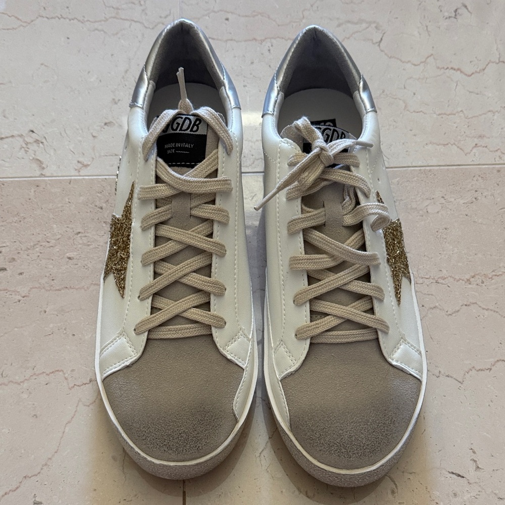 Golden Goose Women's White and Gold Star Sneakers